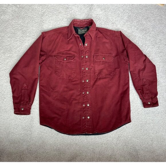 L.L.Bean Mens Vtg Size Large Maroon Lined Shirt Snap Jacket Medium - Picture 16 of 16